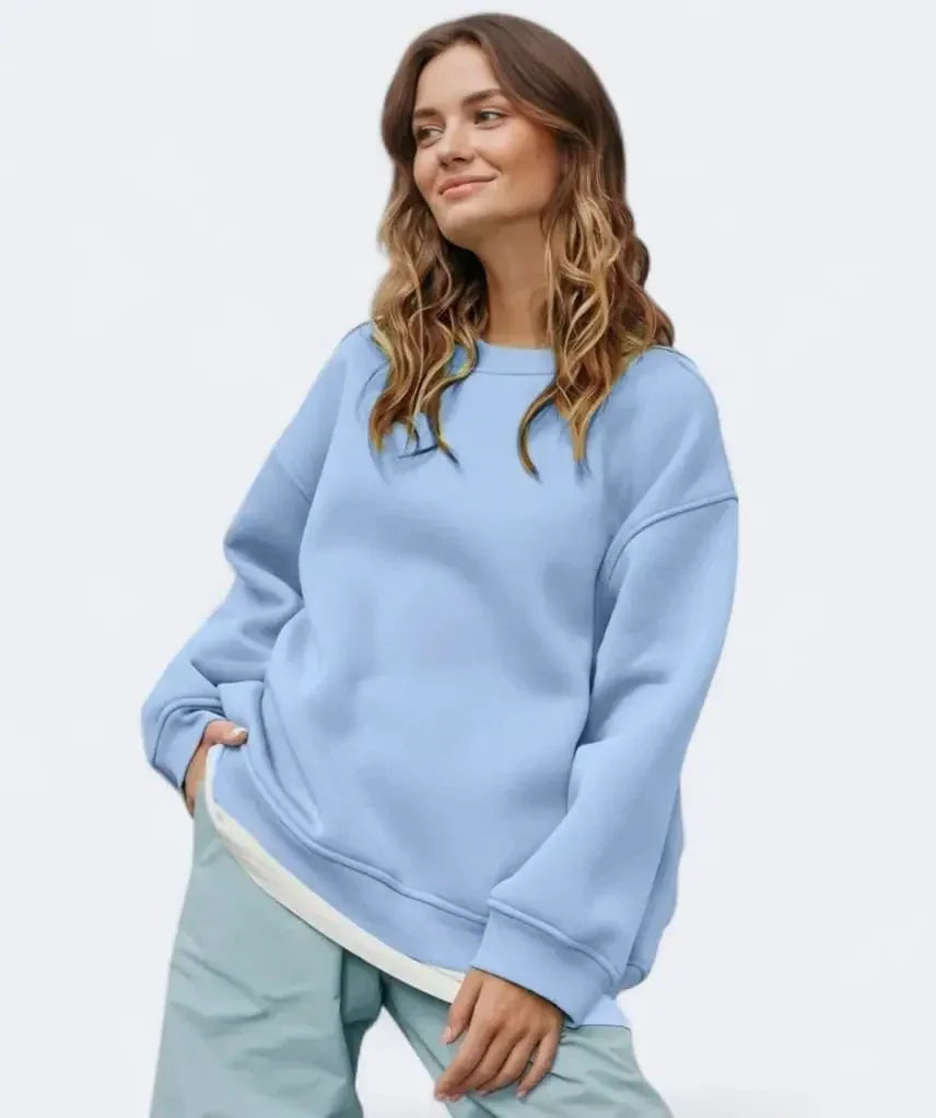 Round Neck Dropped Shoulder Long Sleeve Sweatshirt - DAVERRI FASHIONS