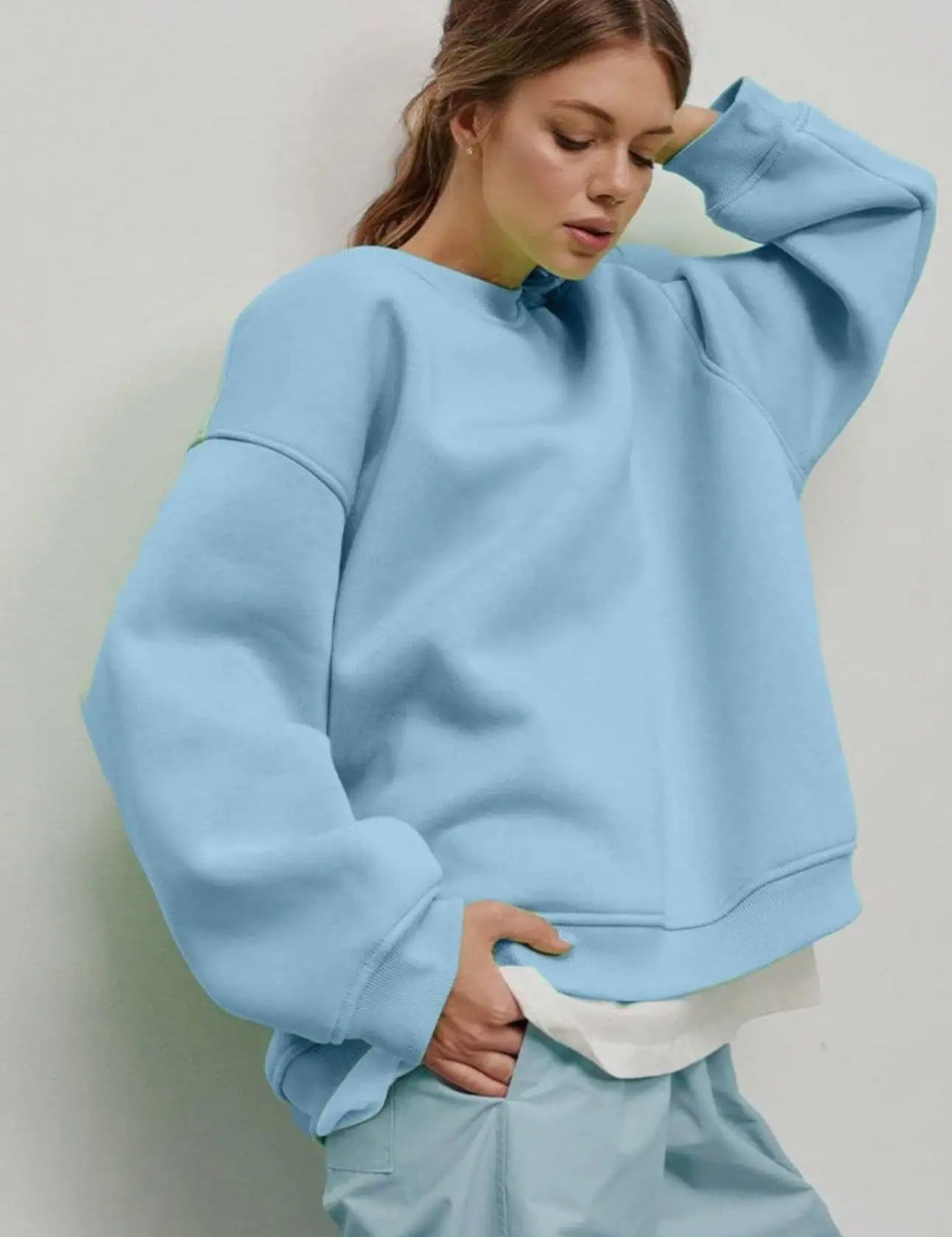 Round Neck Dropped Shoulder Long Sleeve Sweatshirt | Sweatshirts Daverri Fashions