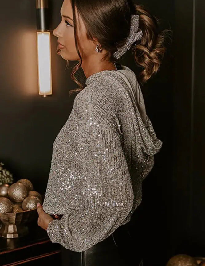 Sequin Long Sleeve Top | Blouses Daverri Fashions