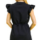 Umgee Luxe knit ruffle sleeve drawstring mini dress, black with cinched waist