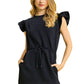Umgee Luxe knit ruffle sleeve drawstring mini dress, black sleeveless