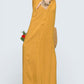 Umgee mustard-yellow linen frayed side pocket wide-leg pants, relaxed fit