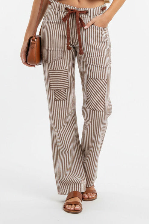 BiBi Drawstring Striped Twill Barrel Pants