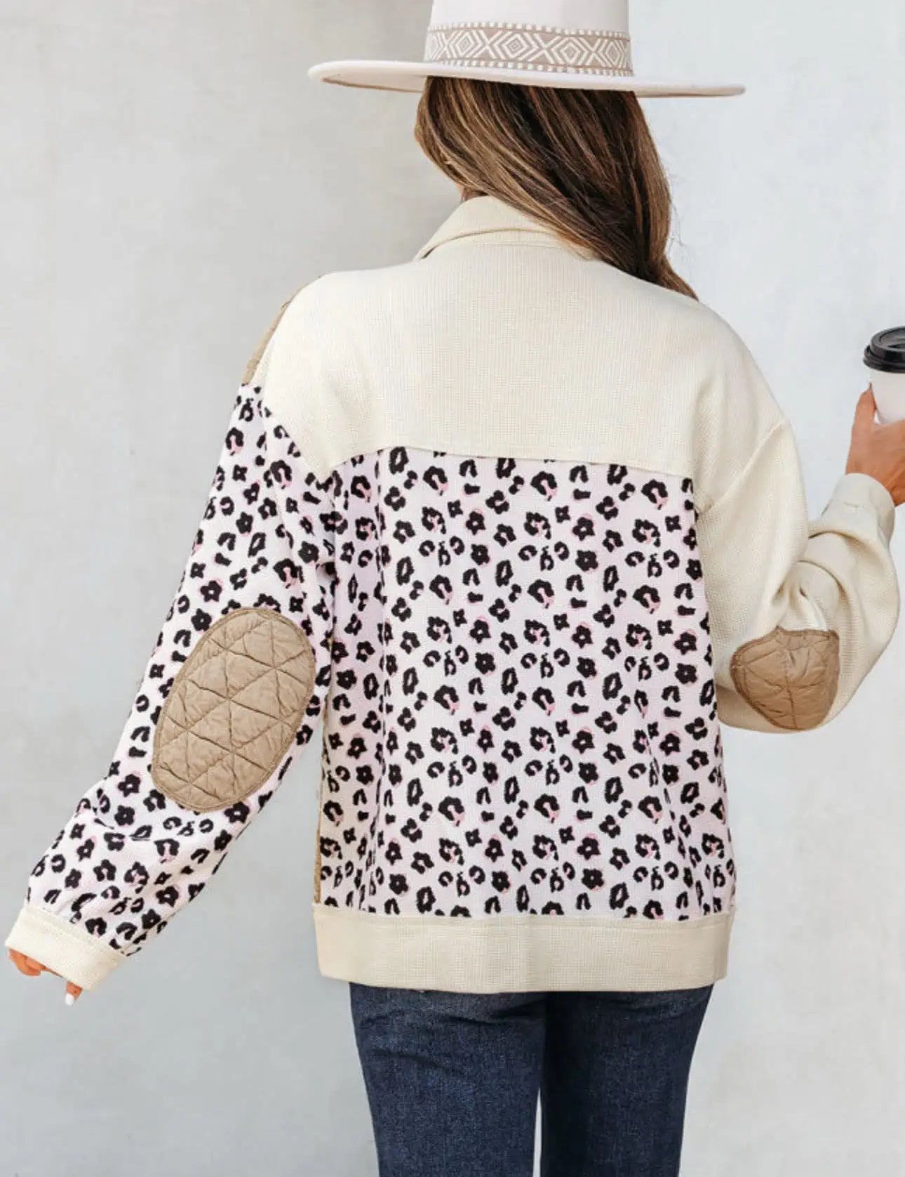 Leopard Waffle Quilted Patchwork Button Front Jacket | Jackets Daverri Fashions