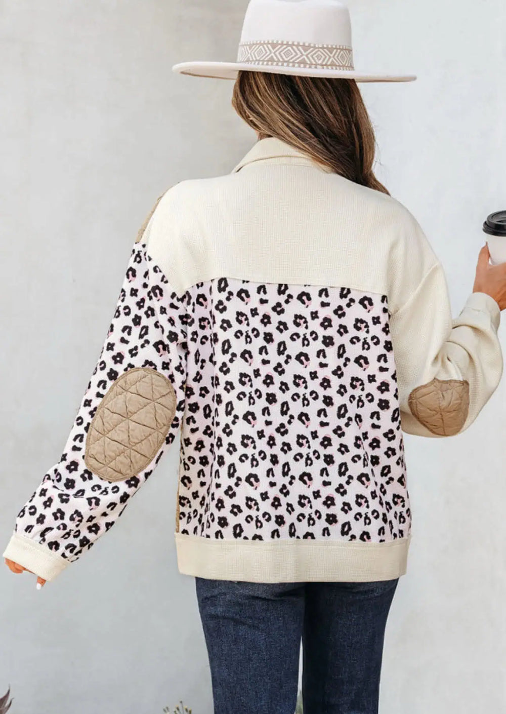 Leopard Waffle Quilted Patchwork Button Front Jacket | Jackets Daverri Fashions