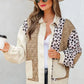 Leopard Waffle Quilted Patchwork Button Front Jacket - DAVERRI FASHIONS