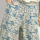 Umgee beige linen wide leg pants with blue botanical print