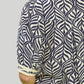 Umgee Geometric Leaf Print Popover Top navy cream leaf blouse rolled cuffs