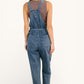 Too Cute to Compute dark blue waist tie overalls with mauve top, rolled cuffs