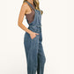 Too Cute to Compute dark blue denim overalls with drawstring waist and front pockets