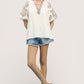 Umgee embroidered sleeve contrast trim top with white floral blouse