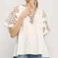 Umgee embroidered sleeve contrast trim top with white paisley blouse