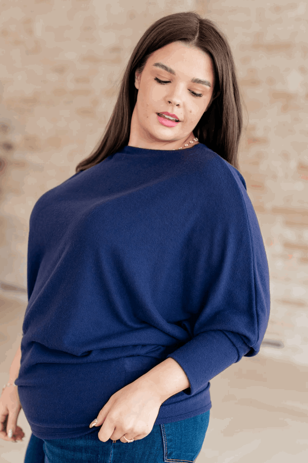 Batwing Sleeve Boatneck Top in Navy Shirts & Tops