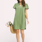 Umgee Flutter Sleeve V-Neck Shift Dress in soft sage green textured cotton