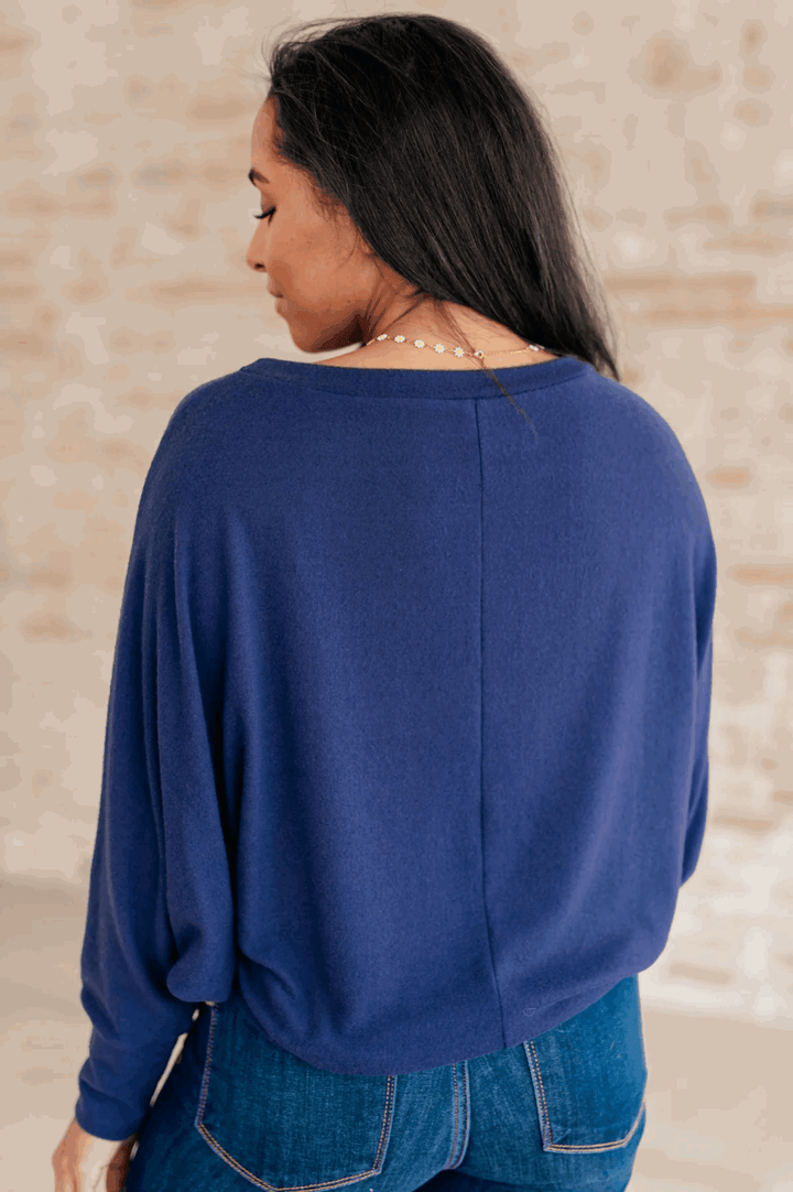 Batwing Sleeve Boatneck Top in Navy Shirts & Tops