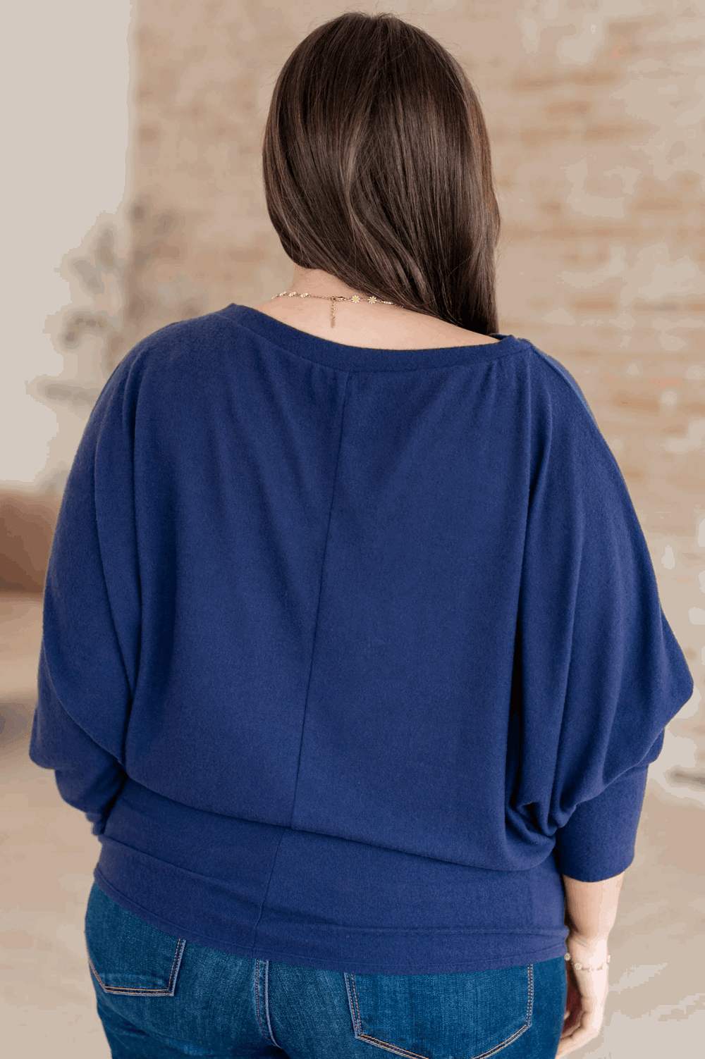 Batwing Sleeve Boatneck Top in Navy Shirts & Tops