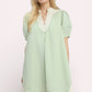 Umgee Pinstripe Shift Dress in light green white stripes with contrast trim