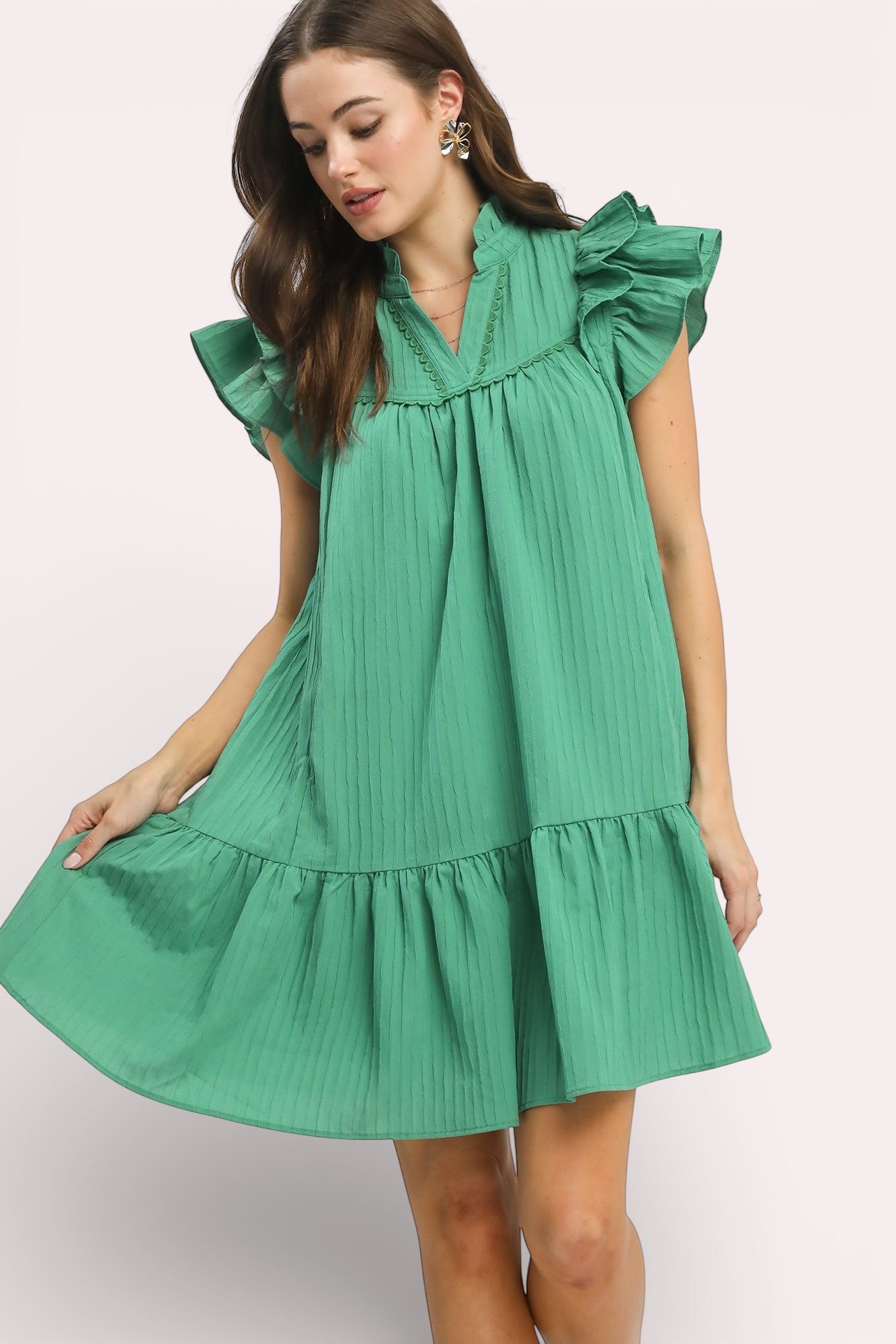 Umgee Flutter Sleeve Tiered Dress