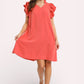 Umgee linen flutter sleeve shift dress with pockets, coral v-neck ruffles
