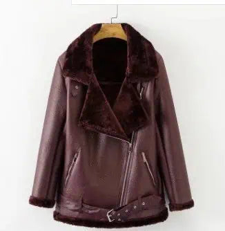 Vegan Shearling Lined Faux Leather Biker Jacket | Jackets Daverri Fashions