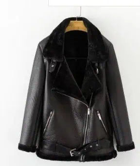 Vegan Shearling Lined Faux Leather Biker Jacket | Jackets Daverri Fashions