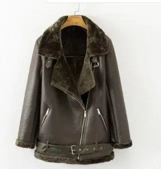 Vegan Shearling Lined Faux Leather Biker Jacket | Jackets Daverri Fashions