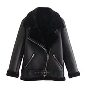 Vegan Shearling Lined Faux Leather Biker Jacket | Jackets Daverri Fashions