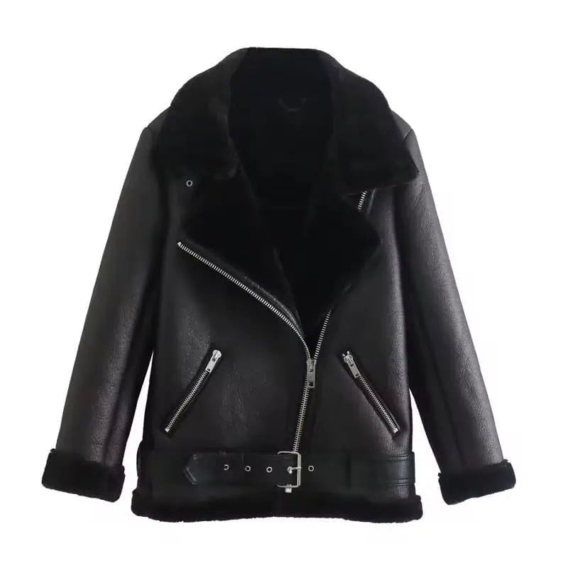 Vegan Shearling Lined Faux Leather Biker Jacket | Jackets Daverri Fashions
