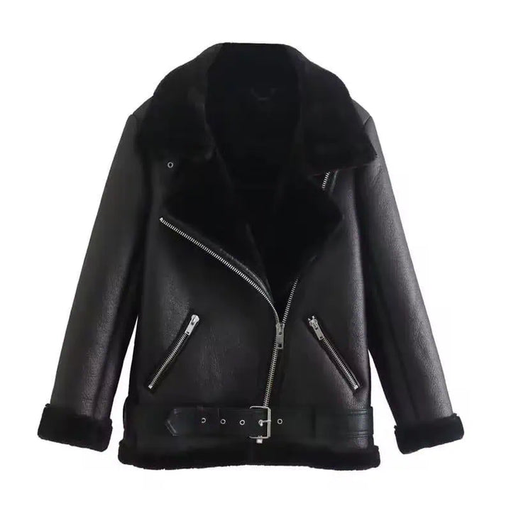 Vegan Shearling Lined Faux Leather Biker Jacket | Jackets Daverri Fashions