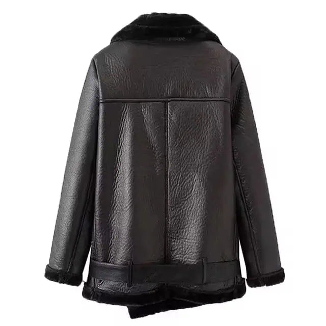 Vegan Shearling Lined Faux Leather Biker Jacket | Jackets Daverri Fashions