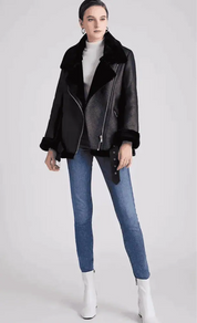 Vegan Shearling Lined Faux Leather Biker Jacket | Jackets Daverri Fashions
