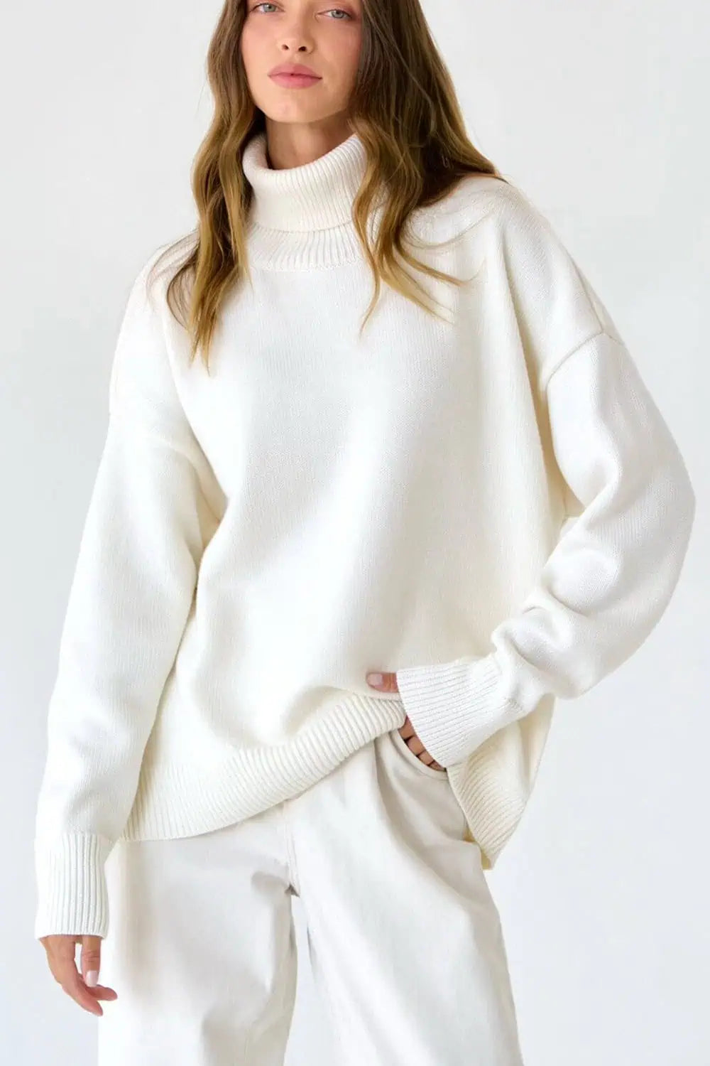 Turtle Neck Dropped Shoulder Sweater | Sweaters Daverri Fashions