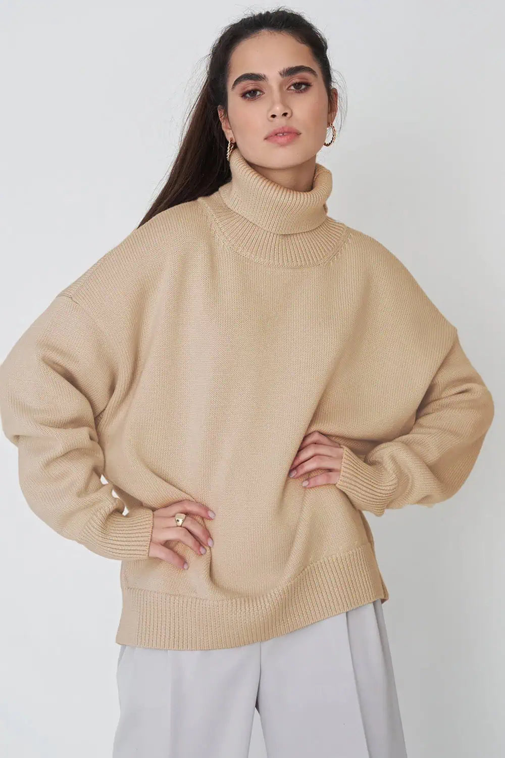 Turtle Neck Dropped Shoulder Sweater | Sweaters Daverri Fashions
