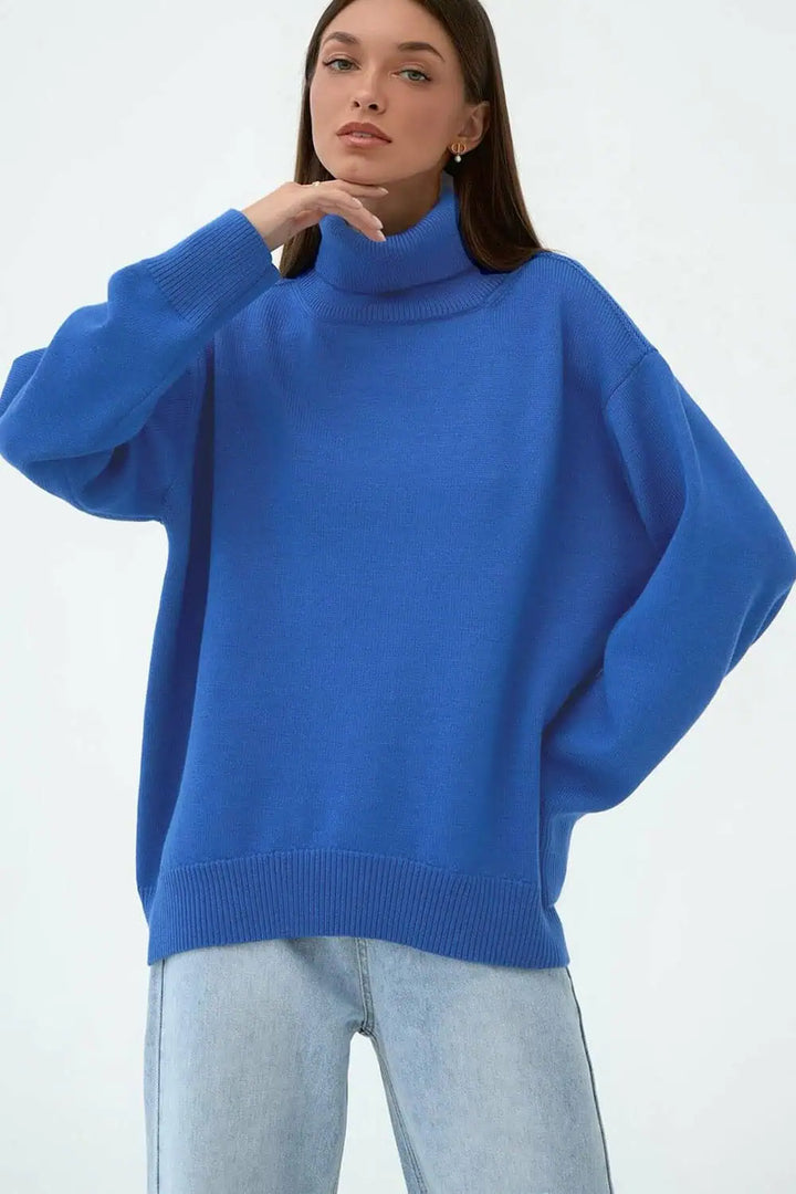 Turtle Neck Dropped Shoulder Sweater | Sweaters Daverri Fashions