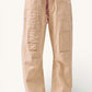 BiBi Drawstring Striped Twill Barrel Pants Oatmeal