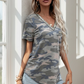 Daverri Glitter gray camo V-neck short-sleeve tee with embellished neckline