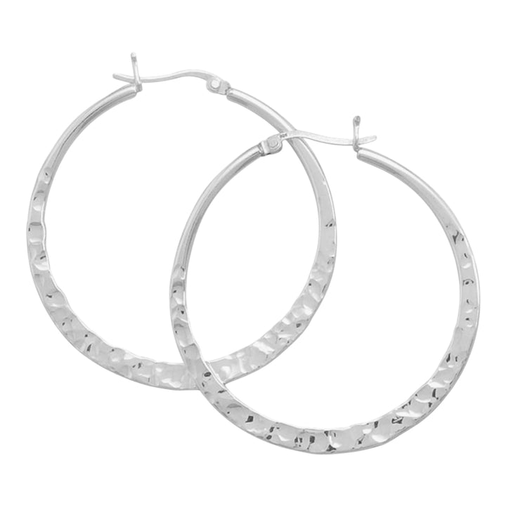 Sterling Silver Hammered 42mm Hoop Earrings Earrings