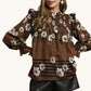 Umgee Full Size Mix Floral Smocked Ruffle Blouse