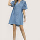Umgee Chambray Puff Sleeve Dress in light blue with V-neckline