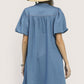 Umgee Chambray Puff Sleeve Dress in soft blue denim with relaxed fit