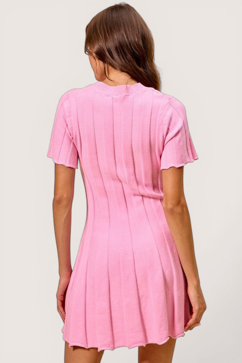 SO ME Wide Rib Short Sleeves Sweater Knit Mini Dress