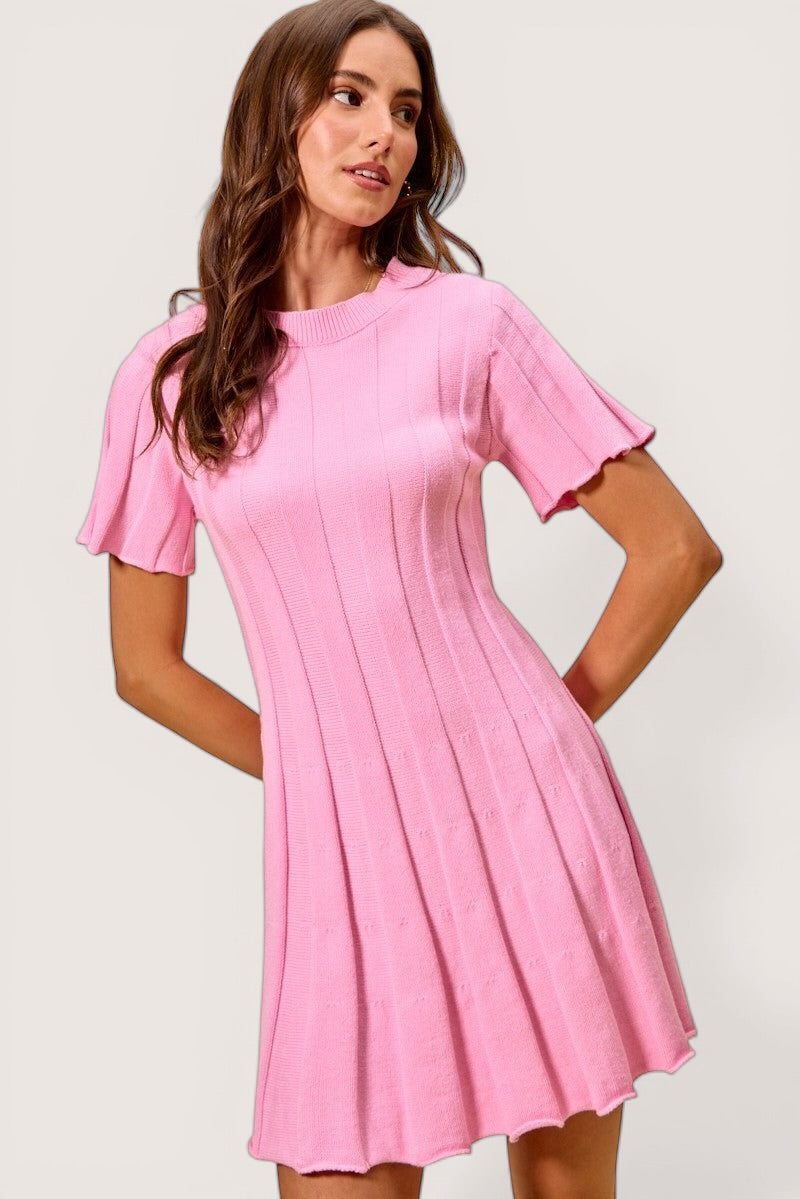 SO ME Wide Rib Short Sleeves Sweater Knit Mini Dress