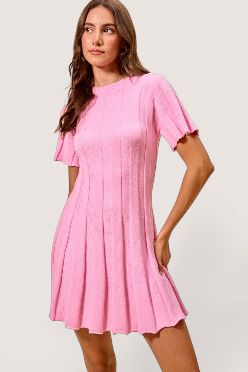 SO ME Wide Rib Short Sleeves Sweater Knit Mini Dress