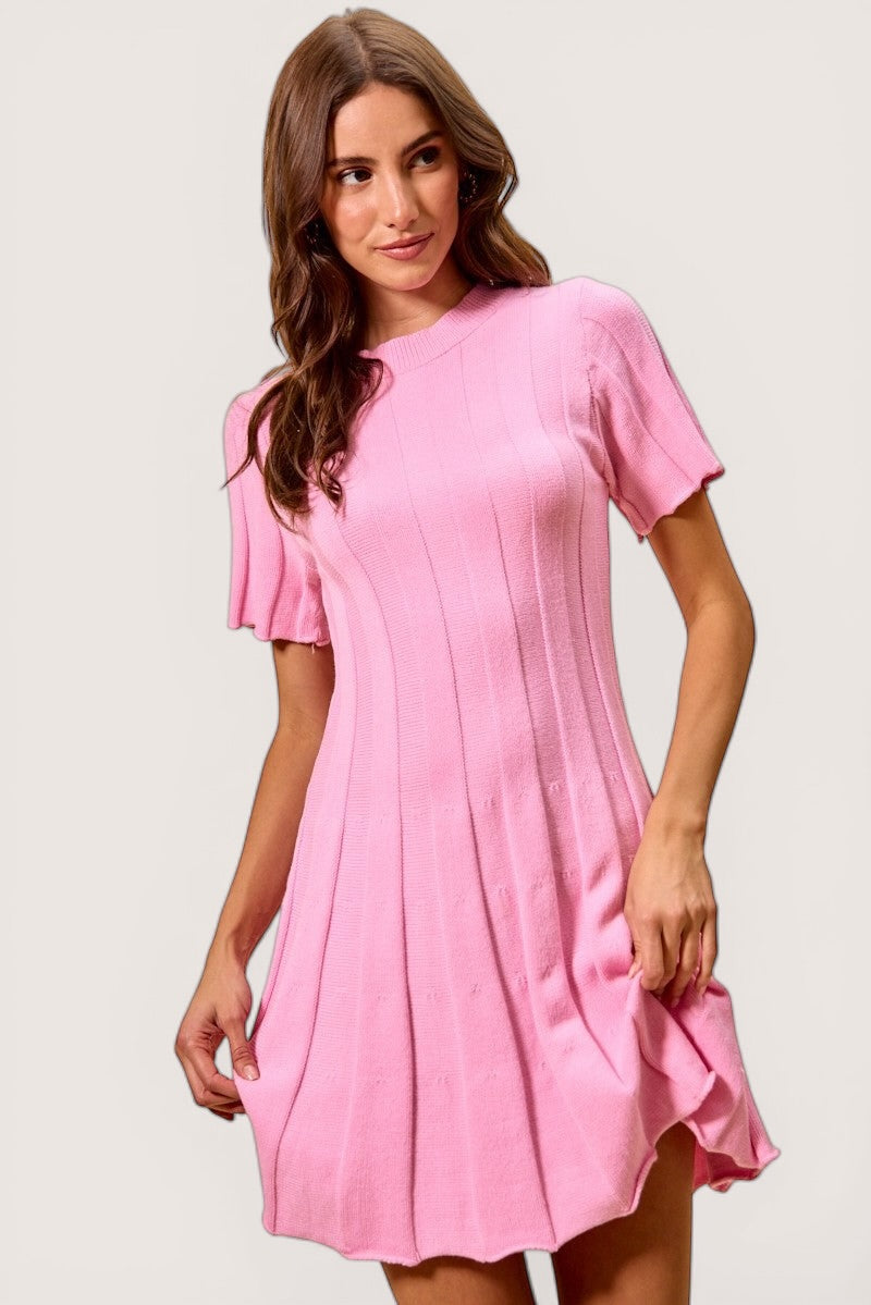SO ME Wide Rib Short Sleeves Sweater Knit Mini Dress