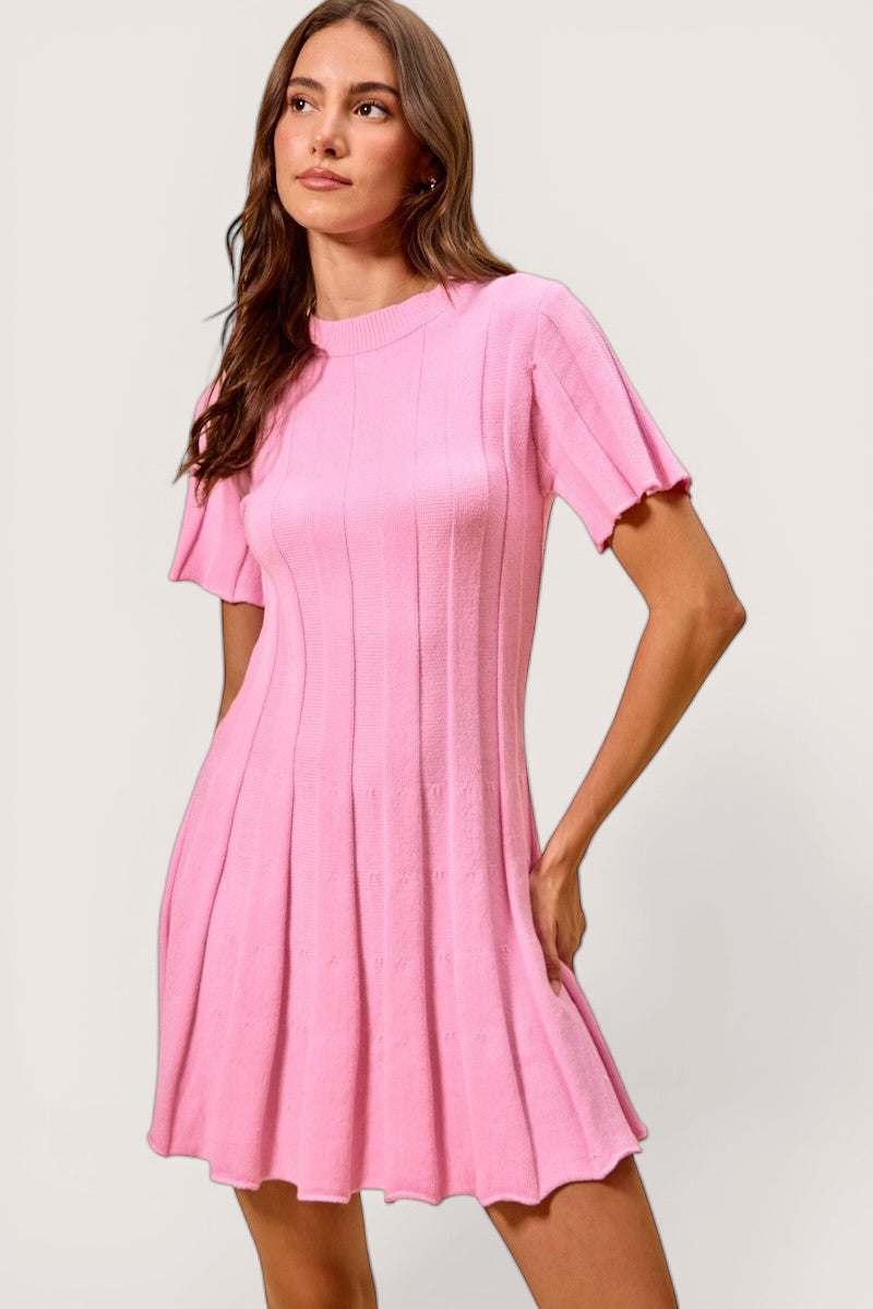 SO ME Wide Rib Short Sleeves Sweater Knit Mini Dress