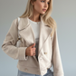 Daverri double-breasted beige faux leather moto jacket with silver buttons