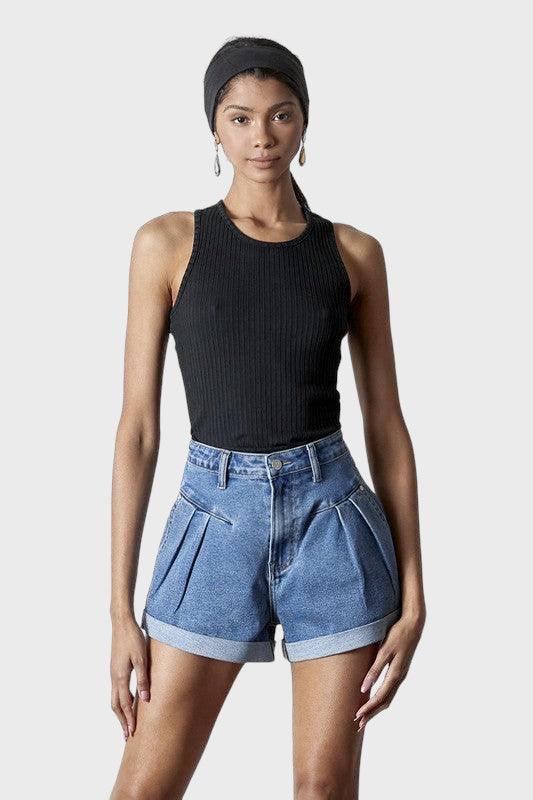 Pleated Front Super High Rise Shorts Shorts