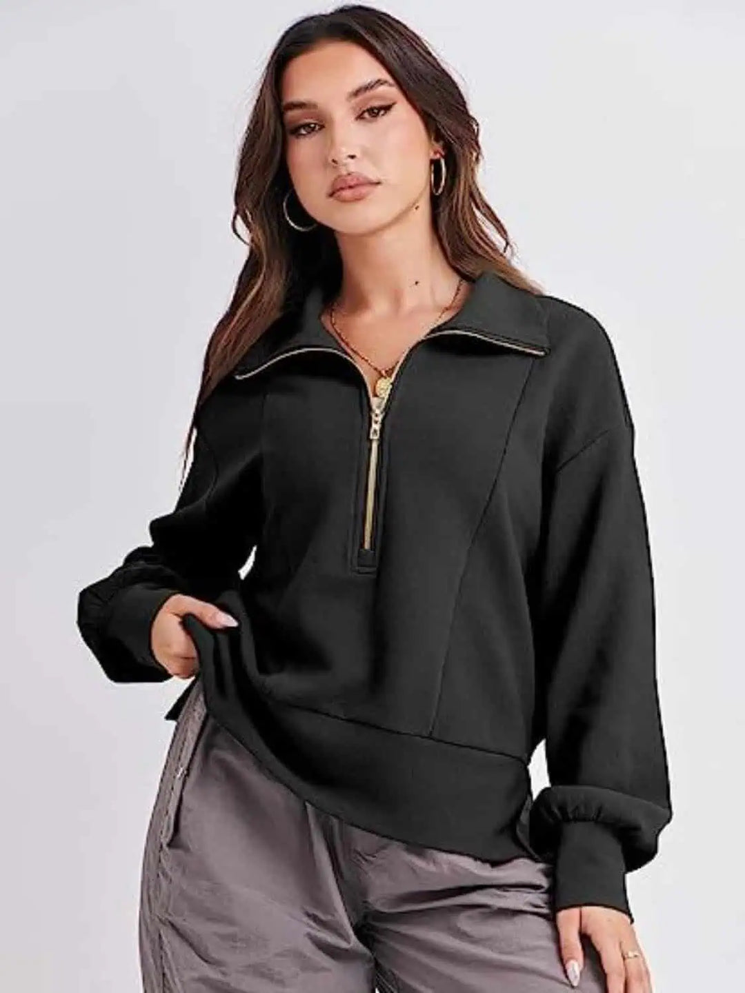 Half Zip Up Collared Sweatshirt | Sweatshirts Daverri Fashions