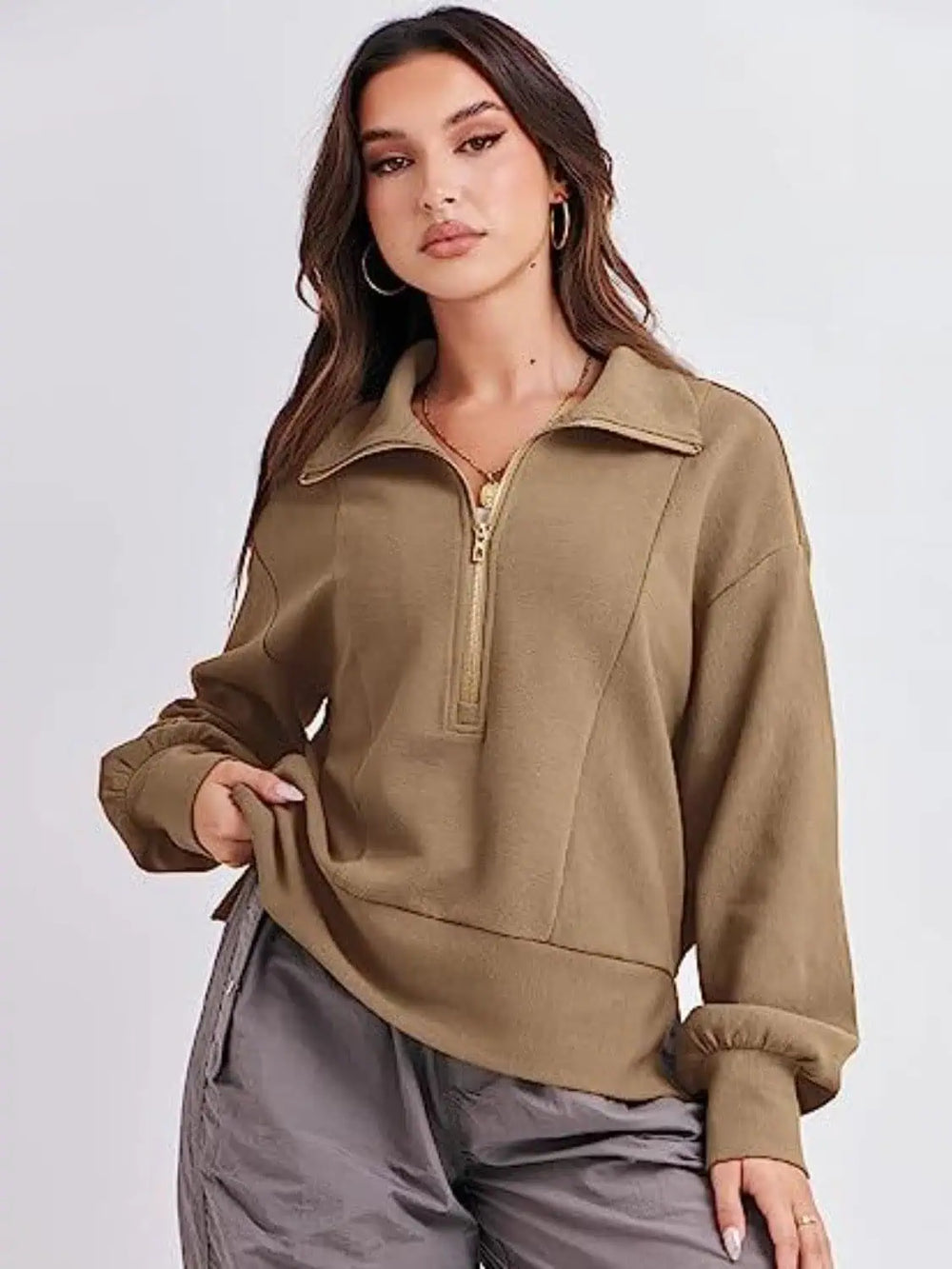 Half Zip Up Collared Sweatshirt | Sweatshirts Daverri Fashions