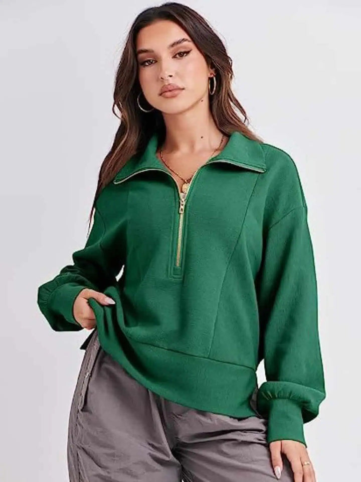 Half Zip Up Collared Sweatshirt | Sweatshirts Daverri Fashions